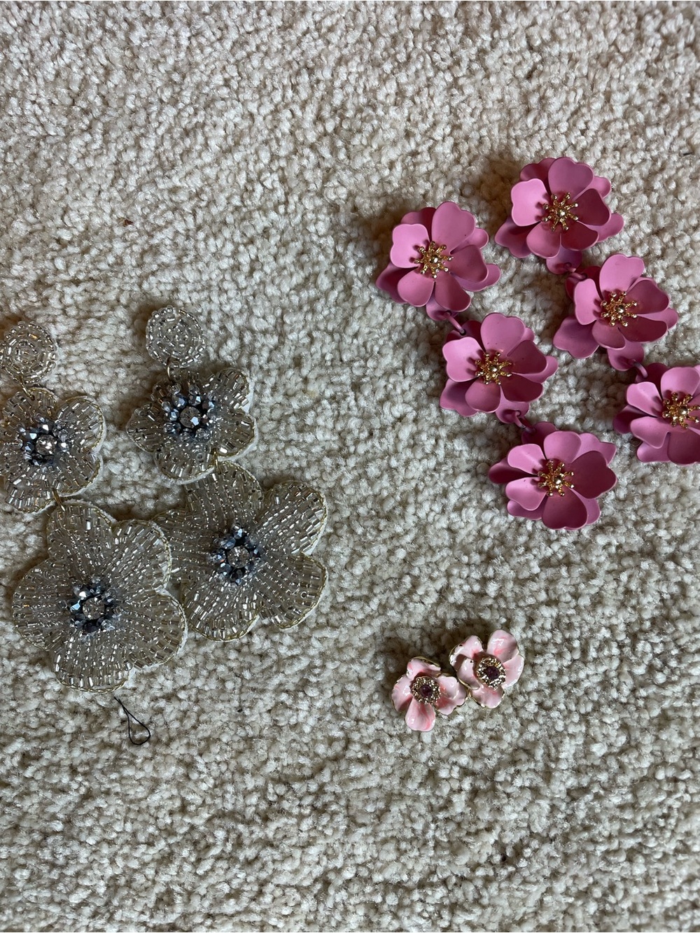 Pink Floral Cluster Drop Earrings - Unbranded